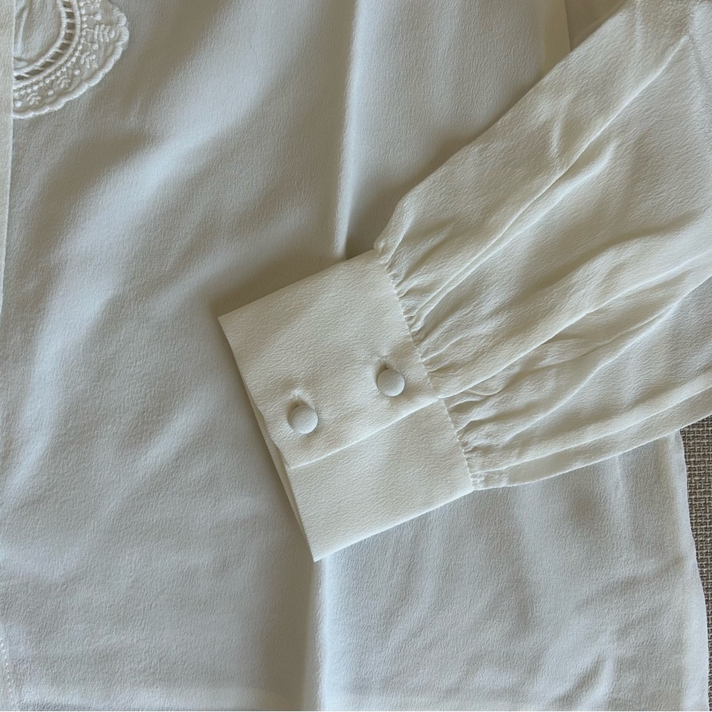BEST Sezane Chlo Silk Blouse Ecru Ivory White French Classic Causal FR38/US6 - Picture 9 of 14